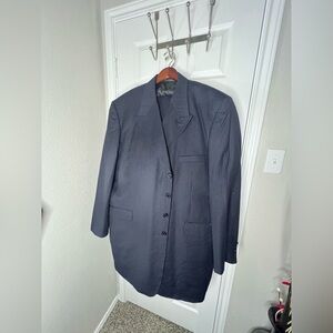 Blue suit with gray stripes